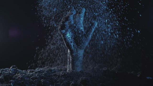 Hand of an undead rising from his grave.
