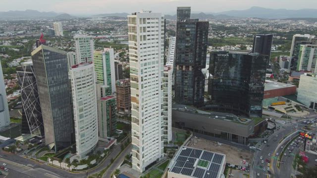 Aerial panorama over the buildings of a big city.
