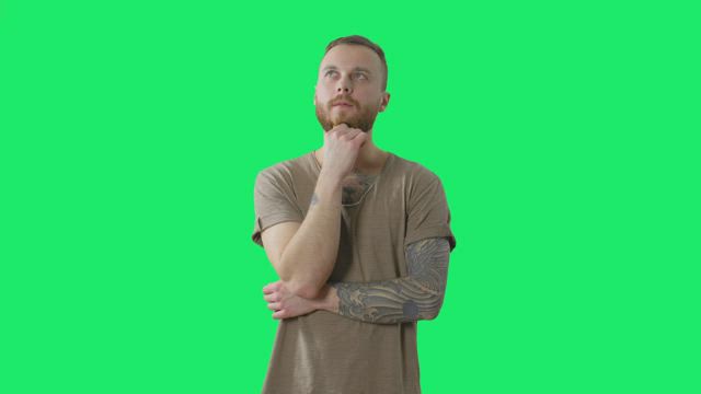 Pensive man with a question mark in his mind.