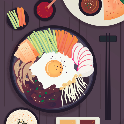 Table with various Korean foods